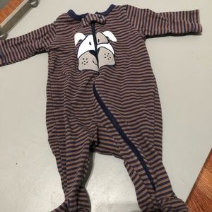EUC Sleep and Play Newborn pajama - Brown/Blue Stripe Puppy - Carters